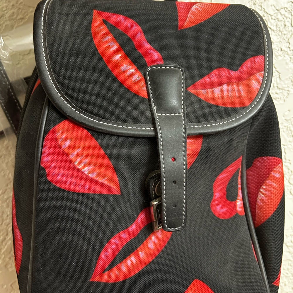 Black Backpack with Red Lips Design